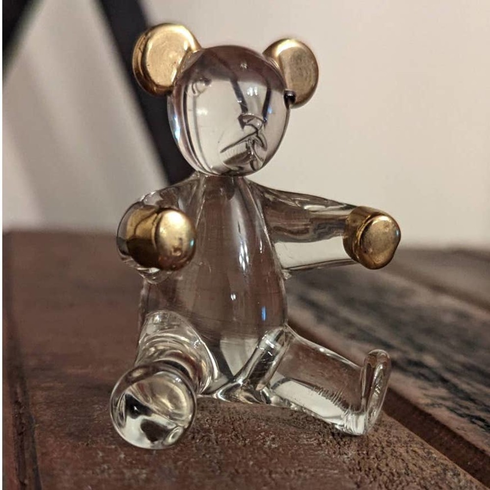 Glass Blown Teddy Bear with Gold Colored Hands & Ears